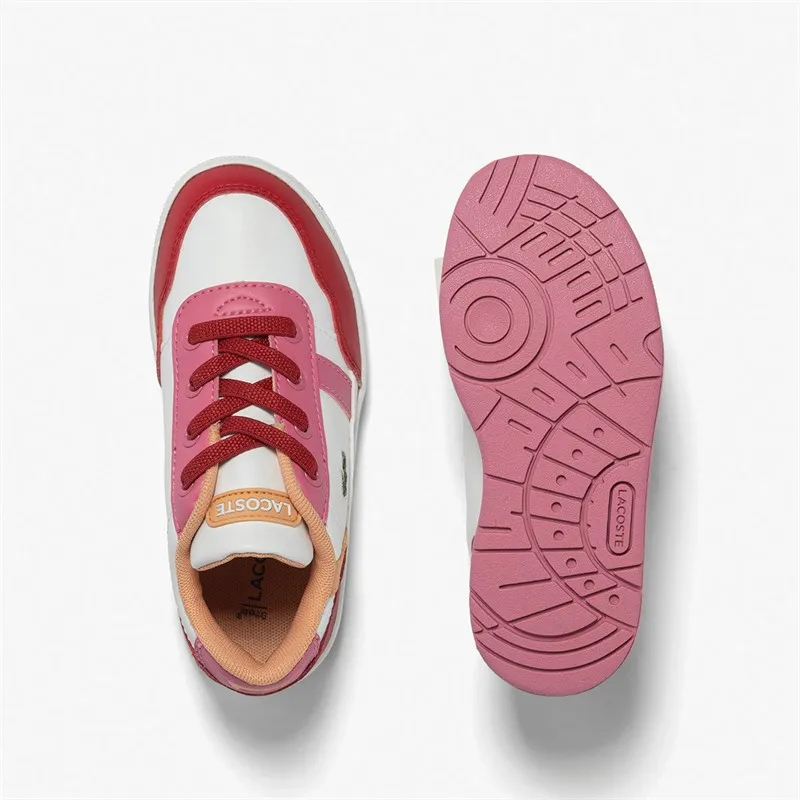 Lacoste Infant Girls T-Clip Trainers White/Pink