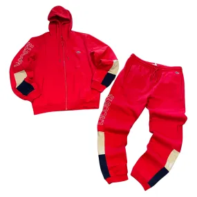 LACOSTE ZIP COLOR-BLOCK HOODIE SWEATSUIT Men’s - RED