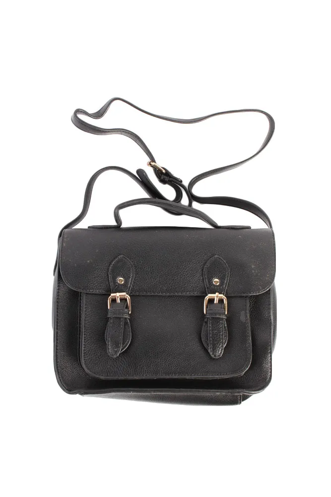 Ladies Women Double Strap Black Faux Leather Bag - Pepper Tree London