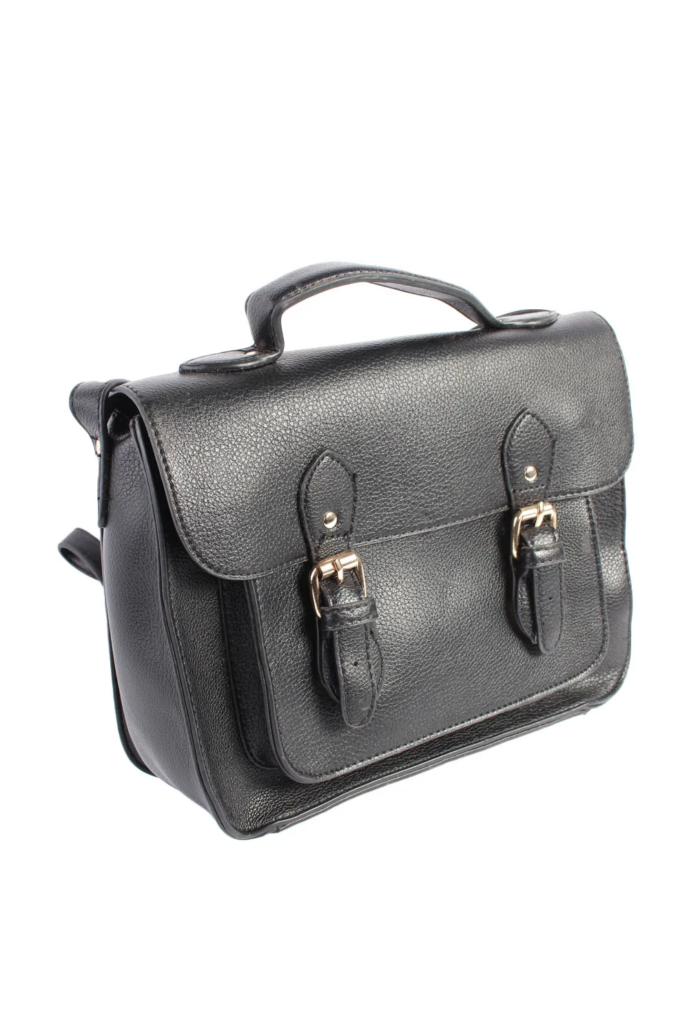 Ladies Women Double Strap Black Faux Leather Bag - Pepper Tree London