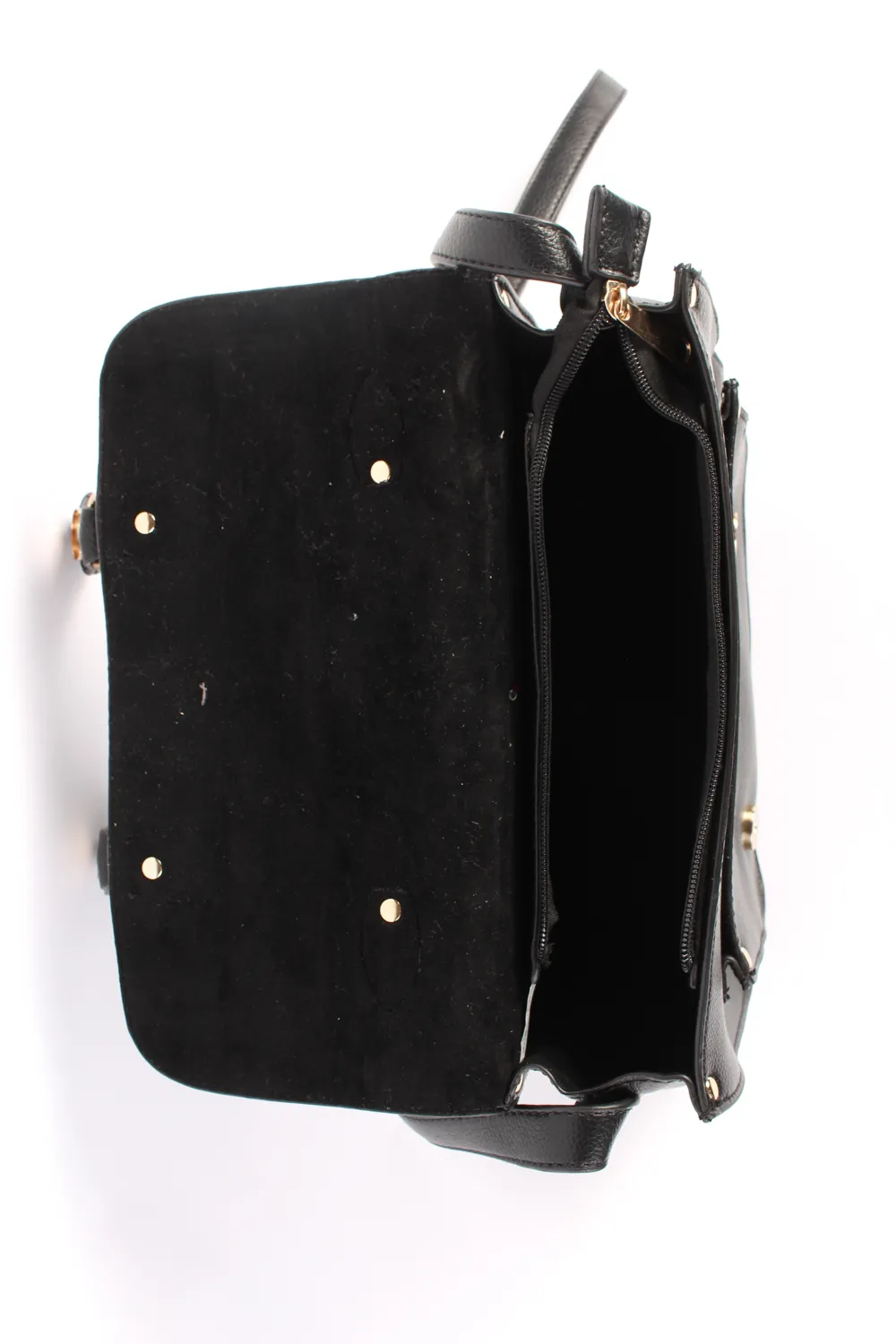 Ladies Women Double Strap Black Faux Leather Bag - Pepper Tree London