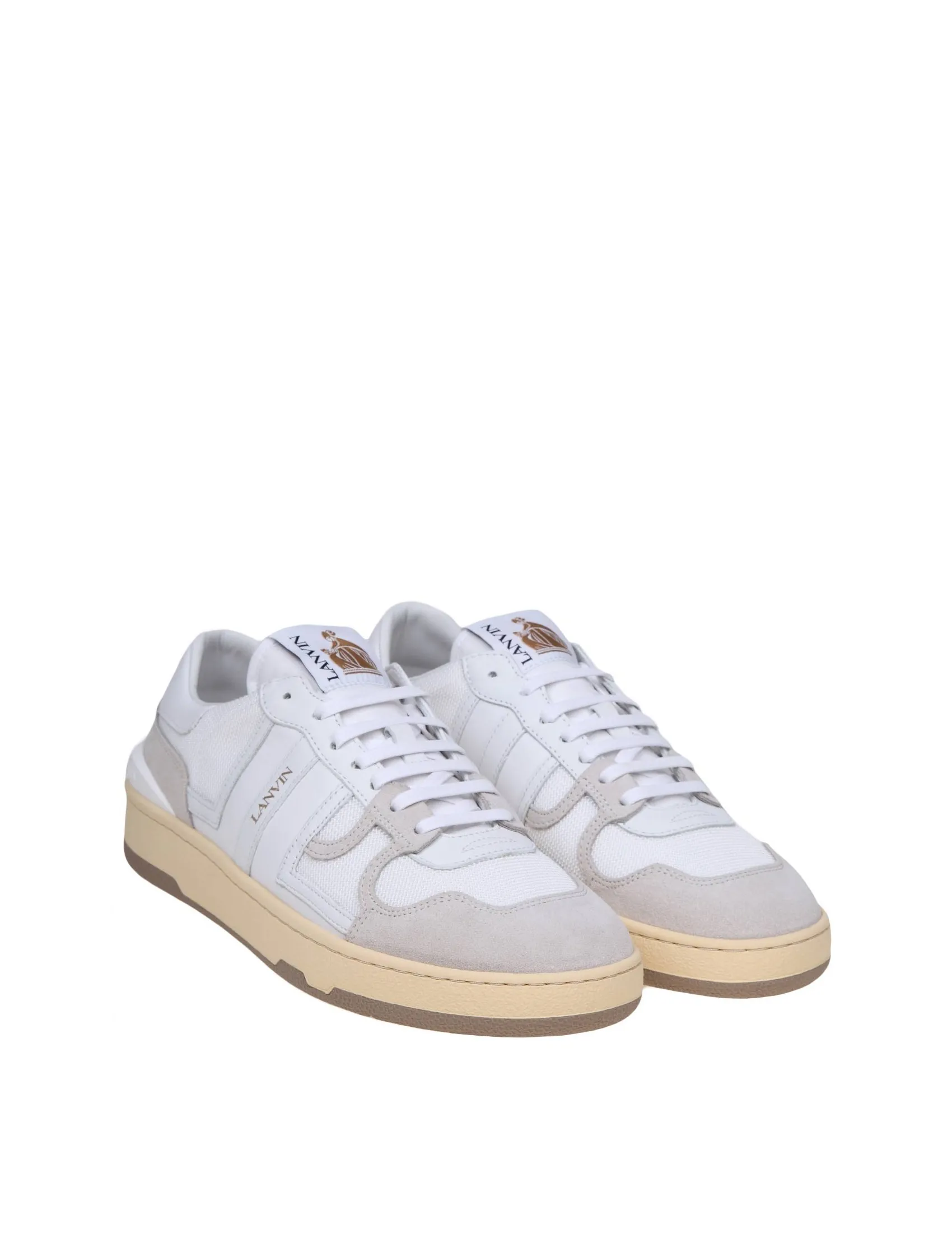 LANVIN CLAY LOW TOP SNEAKERS IN MESH AND SUEDE COLOR WHITE