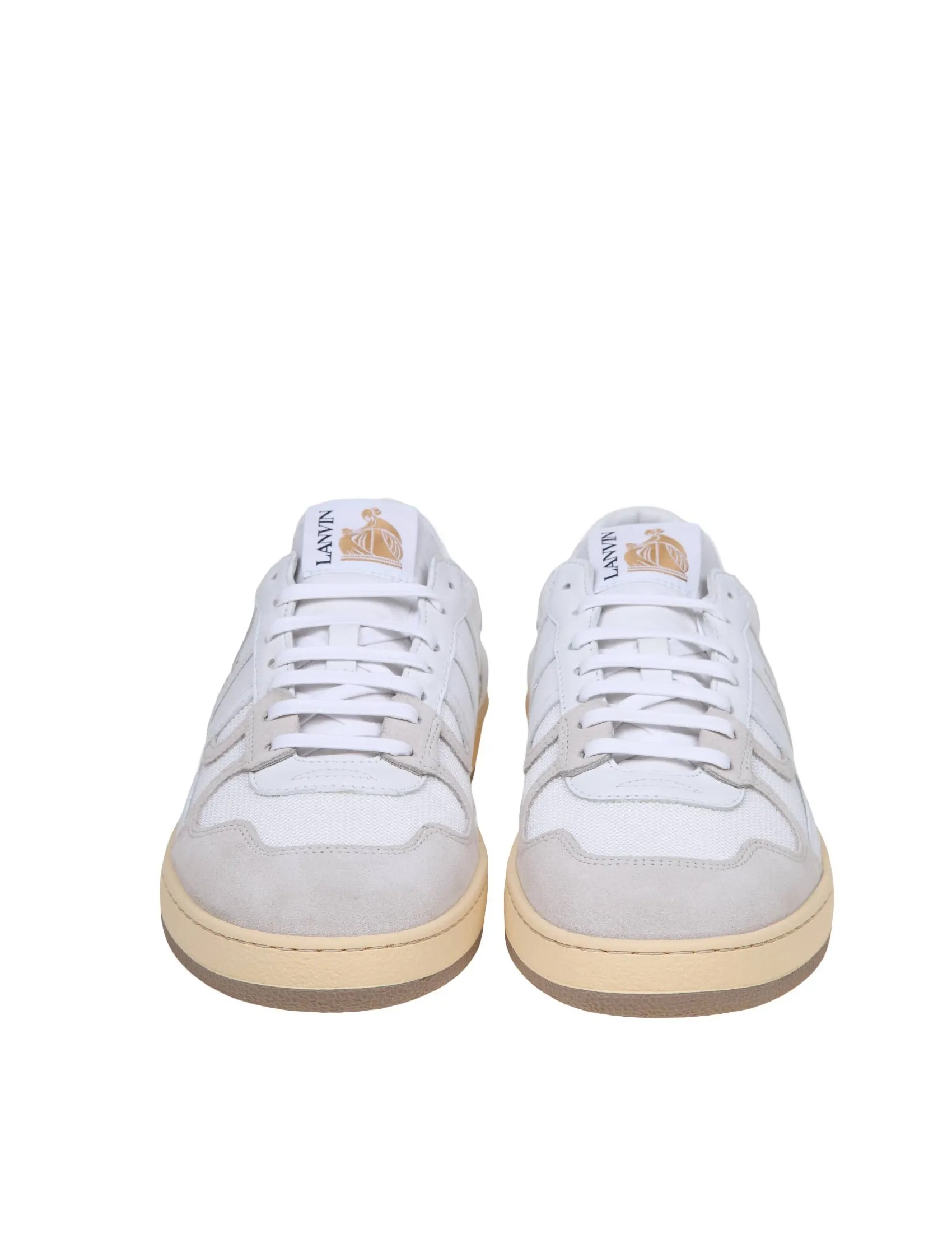 LANVIN CLAY LOW TOP SNEAKERS IN MESH AND SUEDE COLOR WHITE