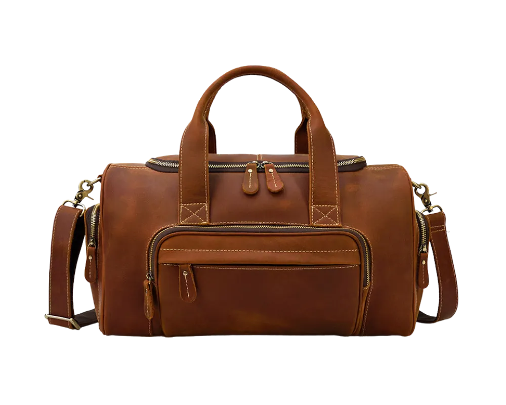 Leather Duffle Bag with Pockets - Horizon Leathers