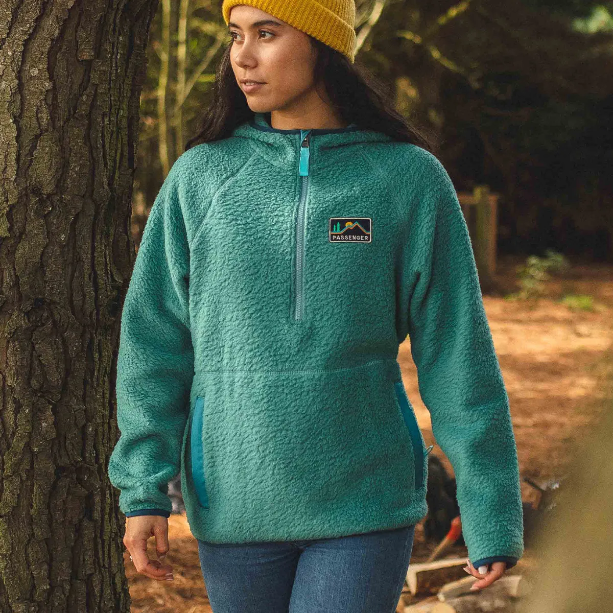 Maine Hooded Recycled Sherpa Fleece - Ocean Green