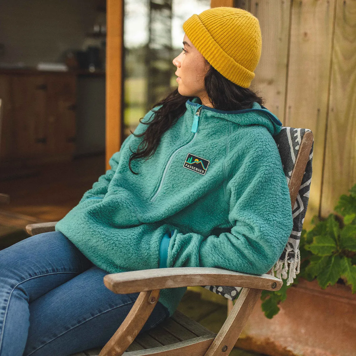 Maine Hooded Recycled Sherpa Fleece - Ocean Green