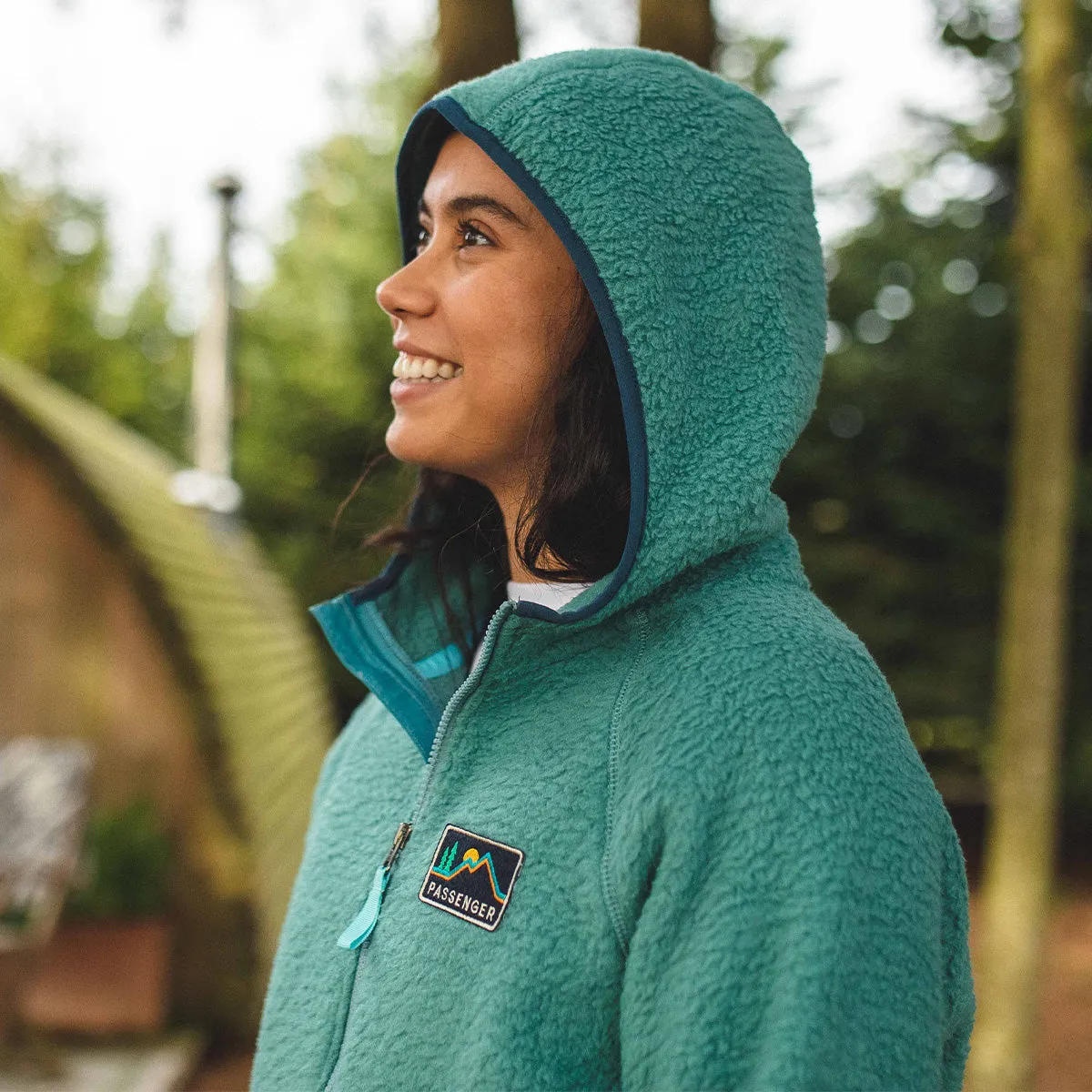 Maine Hooded Recycled Sherpa Fleece - Ocean Green