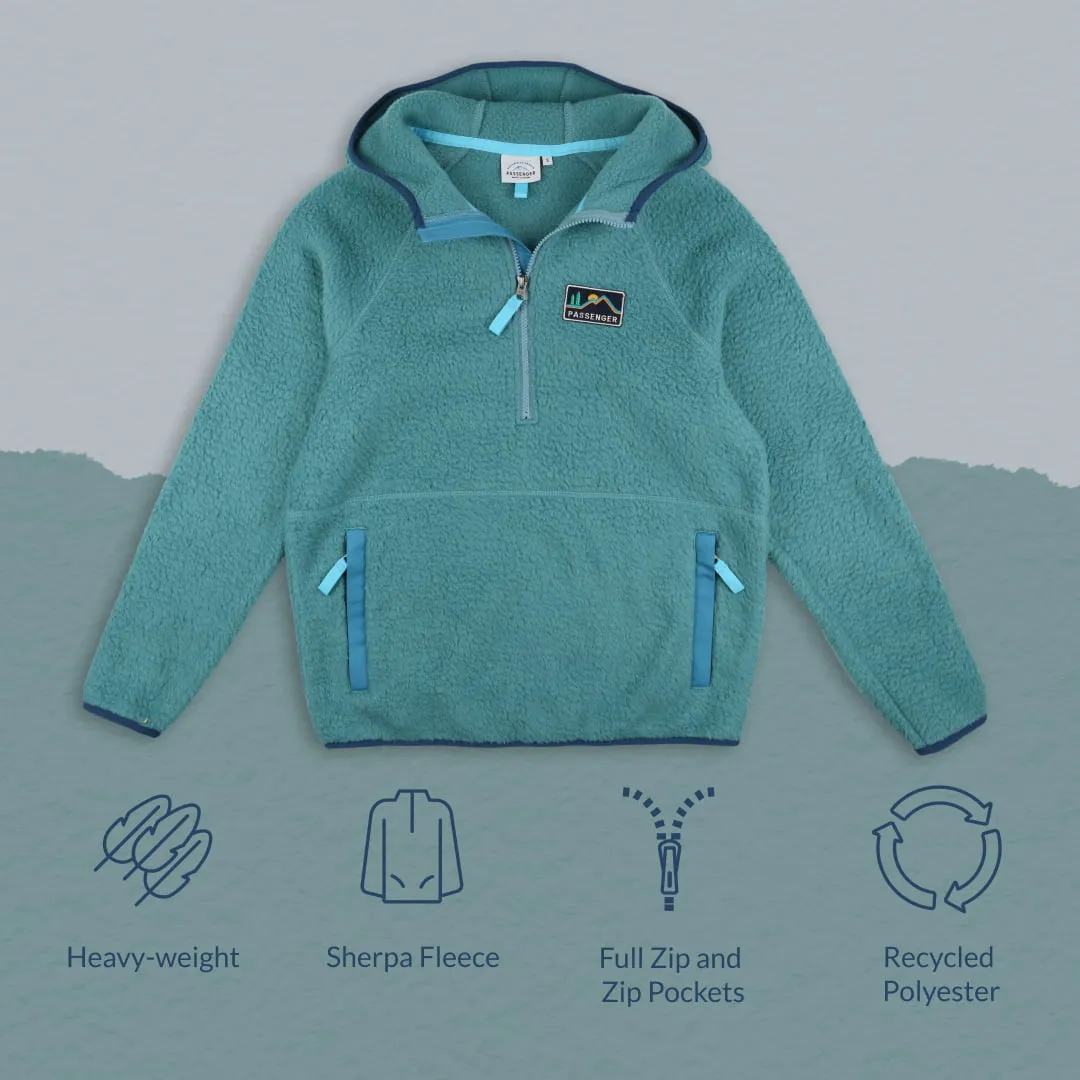 Maine Hooded Recycled Sherpa Fleece - Ocean Green