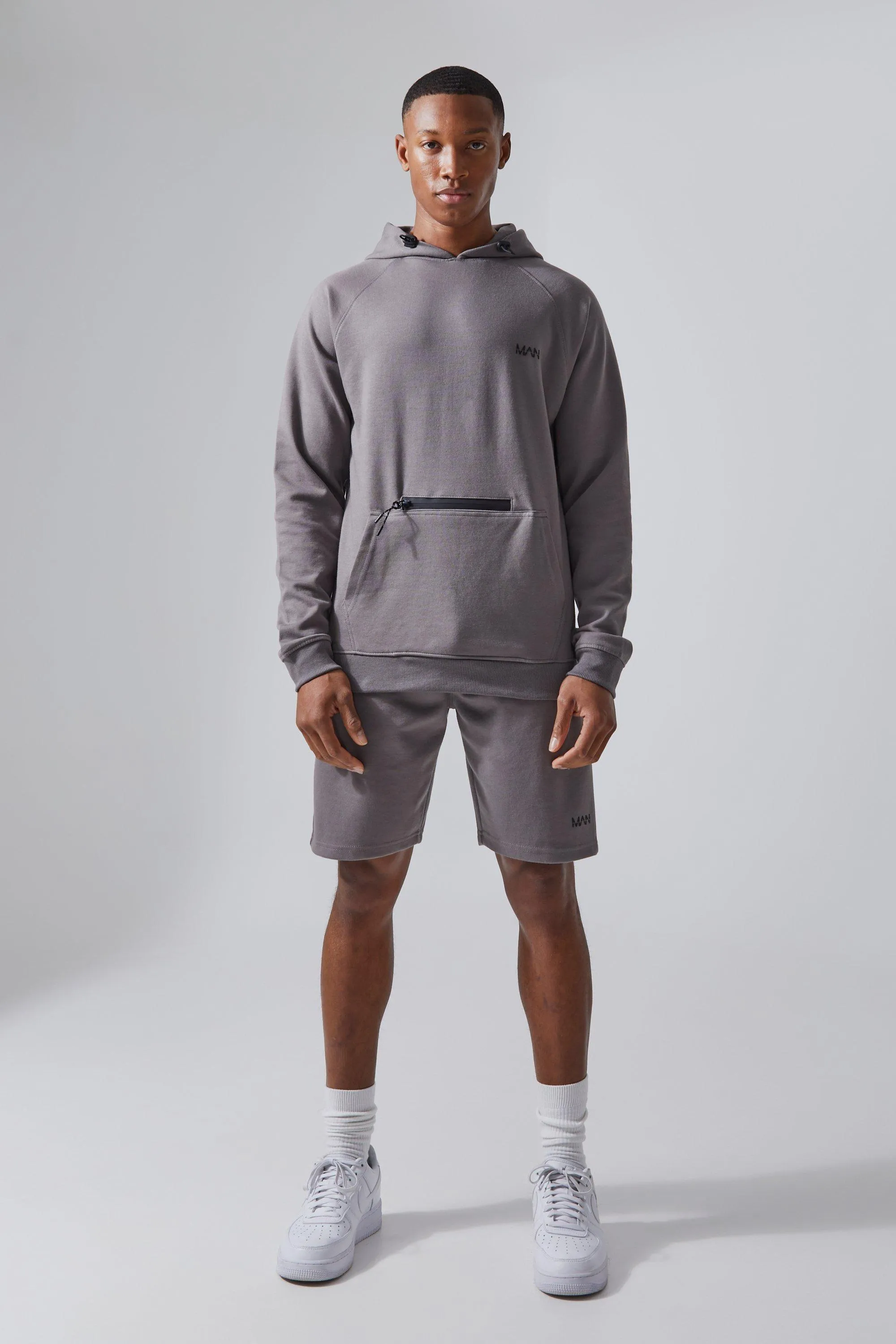 Man Active Fleece Hoodie And Shorts Set | boohooMAN UK