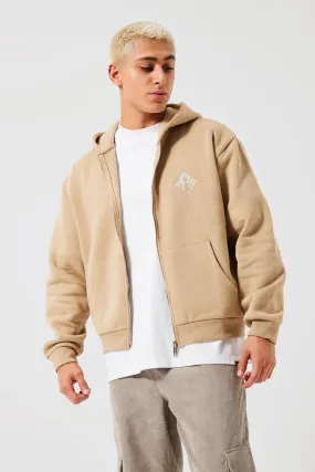 Man Diamond Boxy Fit Zip Through Hoodie | boohooMAN UK