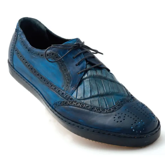 Mauri Brouge 8668 Calfskin & Alligator Wingtip Sneakers Blue (Special Order)