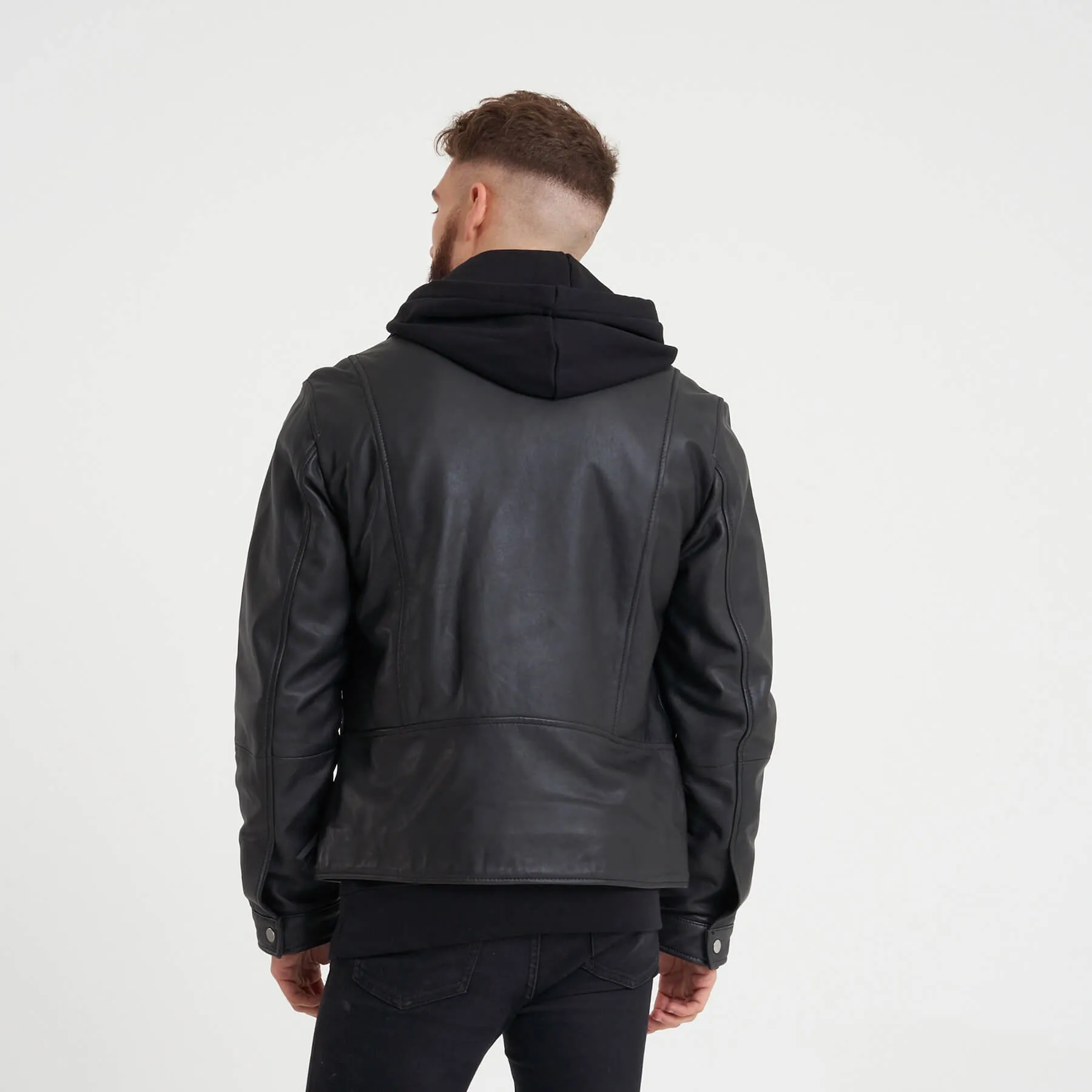 Men's Black Real Leather Biker Jacket | Barneys Originals