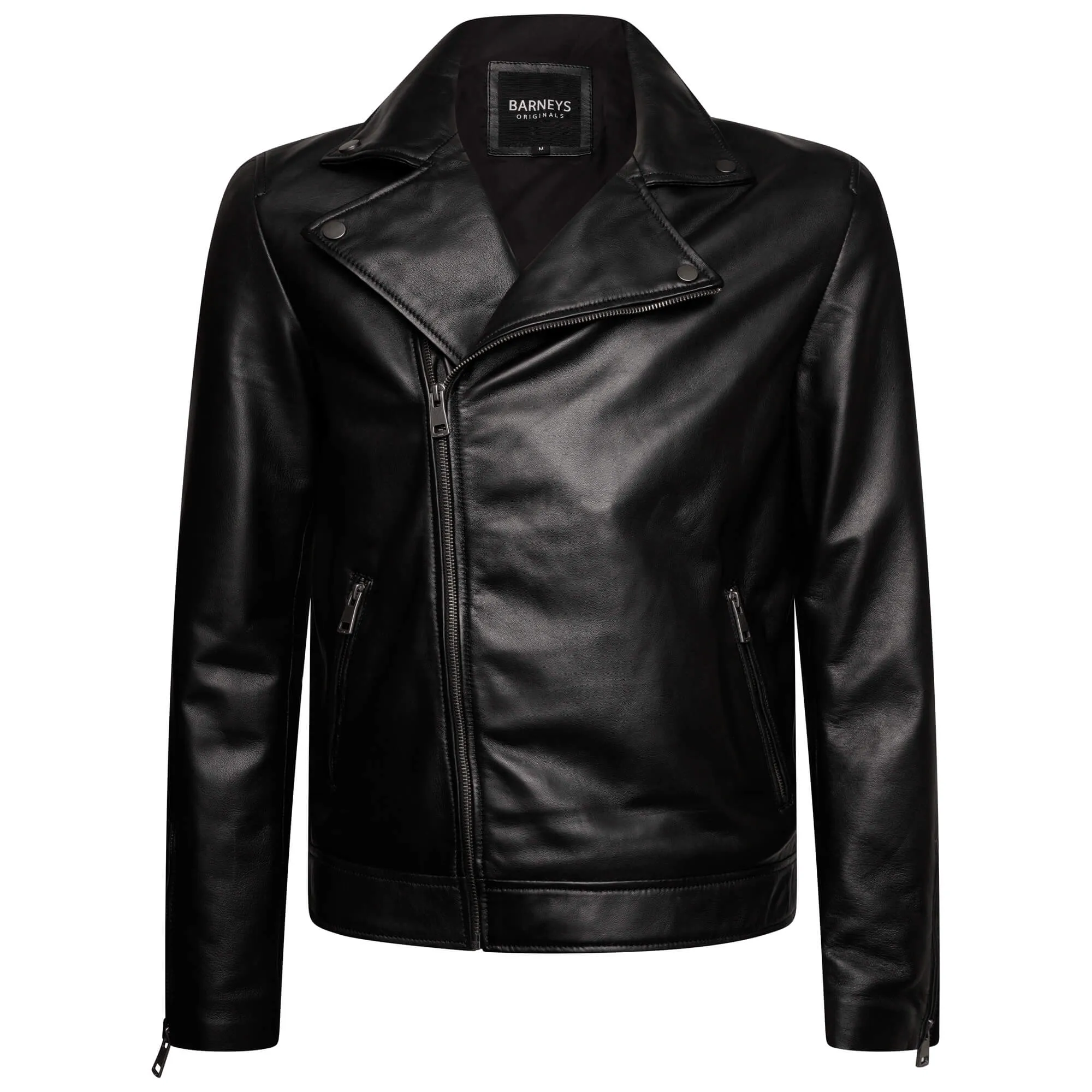 Men's Black Real Leather Biker Jacket | Barneys Originals