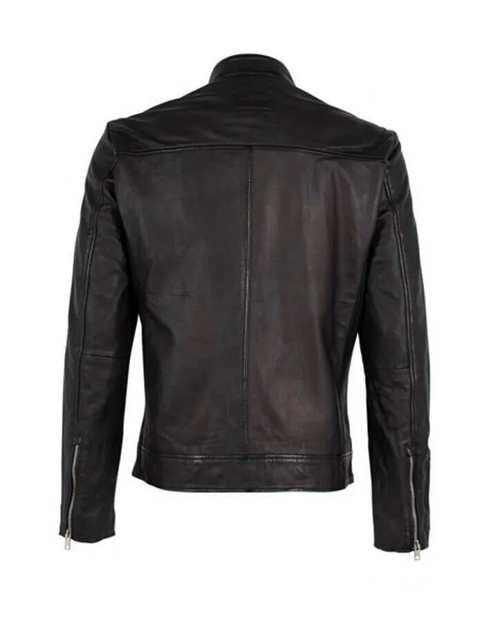 Men's black biker style leather jacket 3201-0004