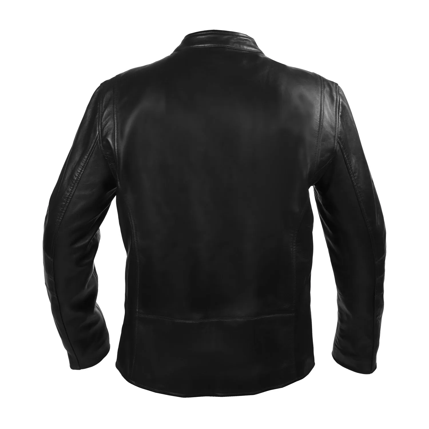 Men's Black leather Jacket with Band Neck Collar Front Zipper Pockets By Brune & Bareskin