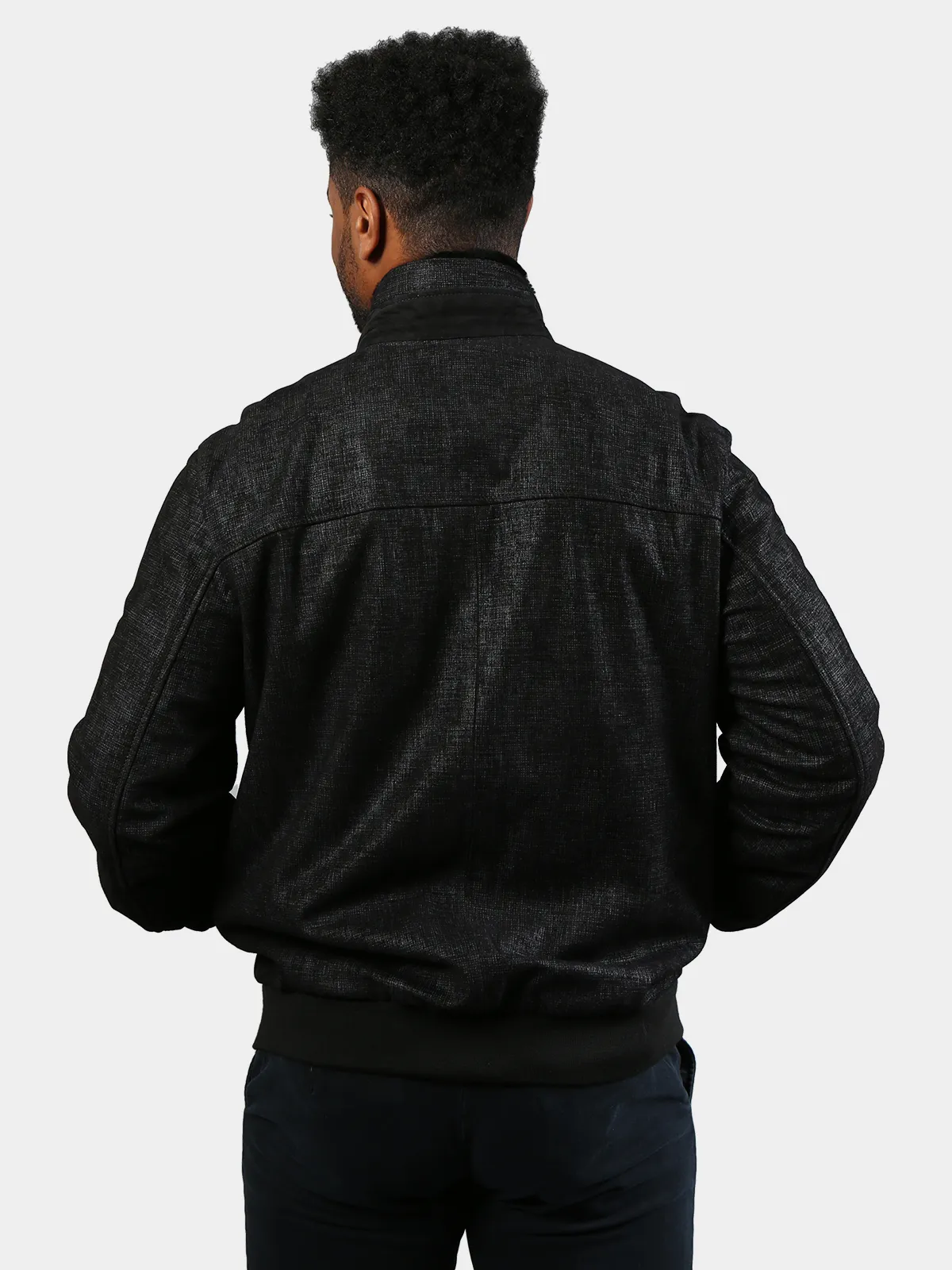 Men's Black Printed Lambskin Suede Leather Jacket - Day Furs