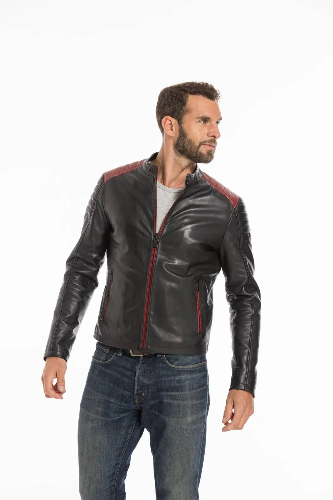 Men's black/red dilecta stoner biker style leather jacket