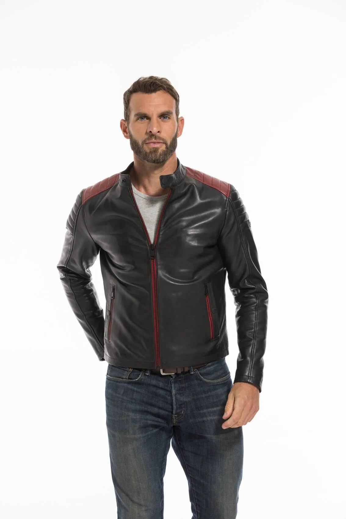 Men's black/red dilecta stoner biker style leather jacket