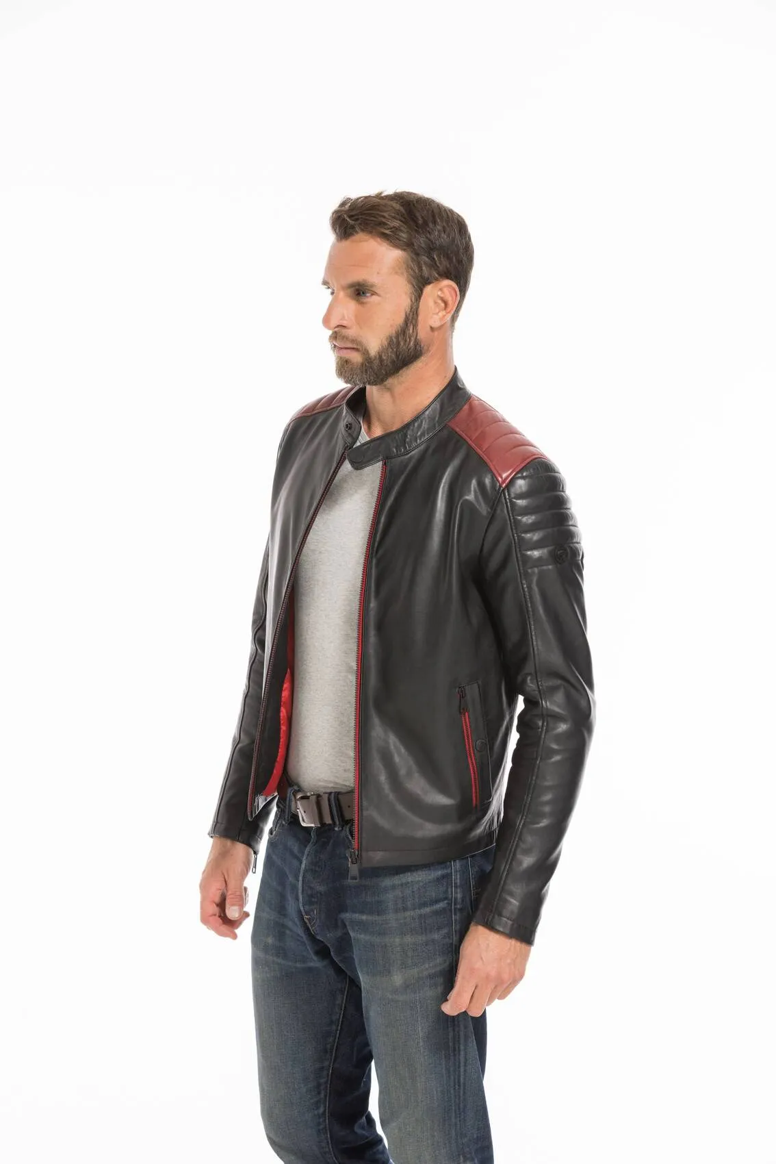 Men's black/red dilecta stoner biker style leather jacket