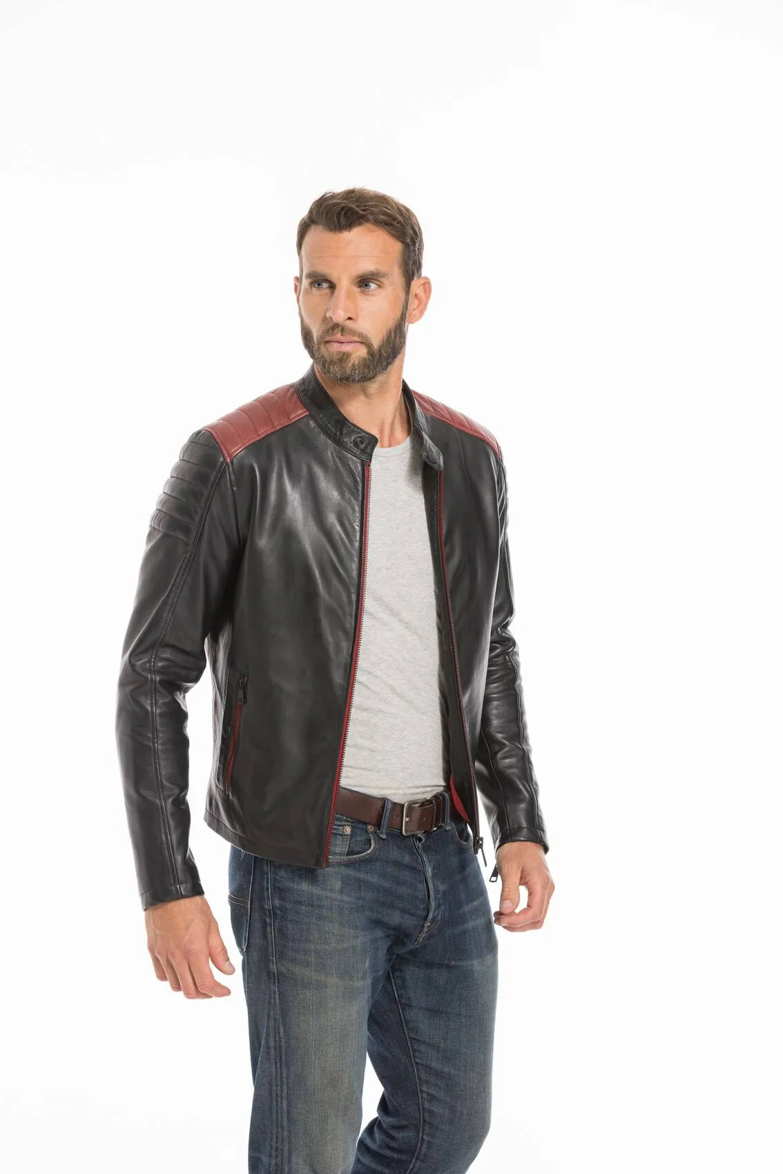 Men's black/red dilecta stoner biker style leather jacket