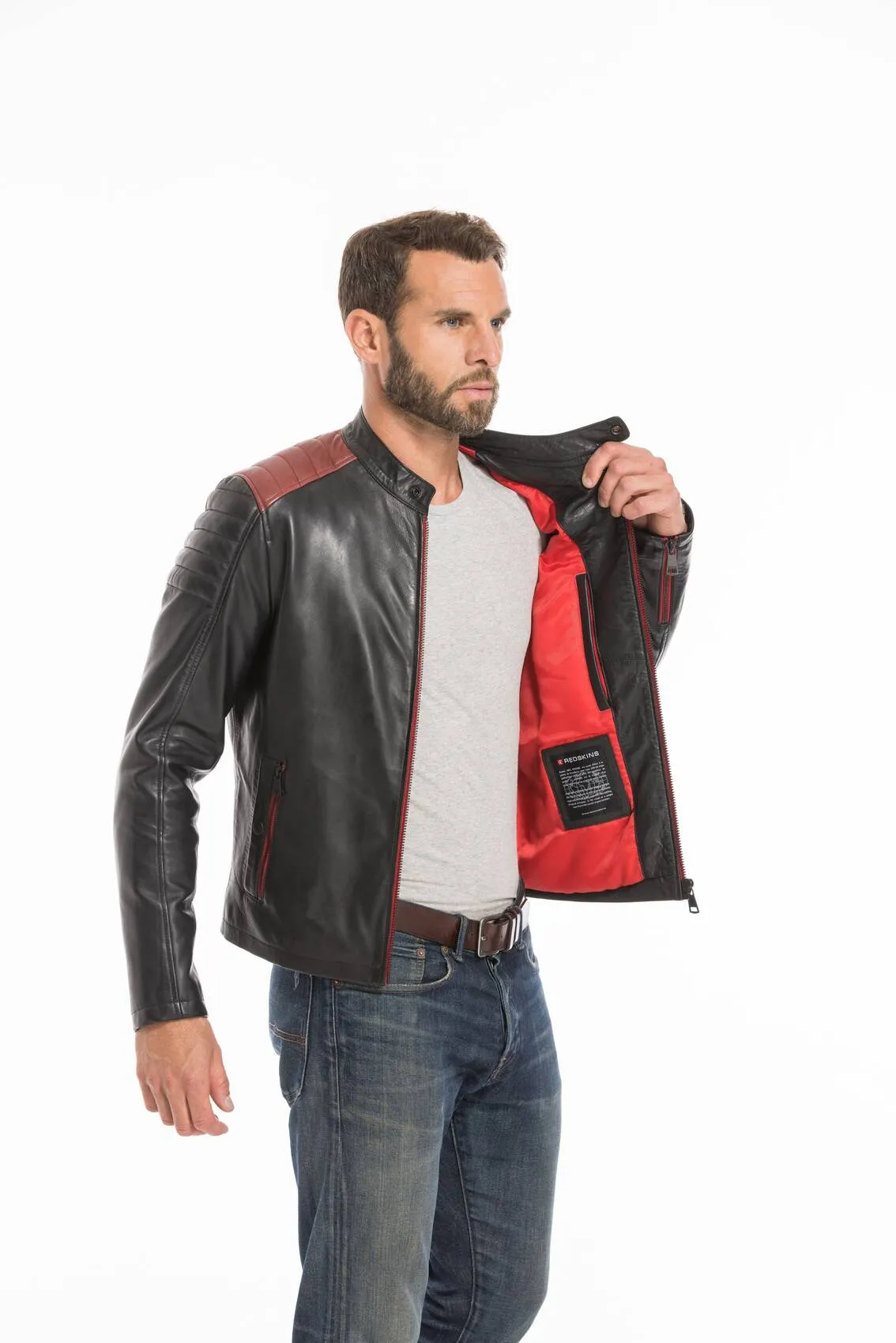 Men's black/red dilecta stoner biker style leather jacket