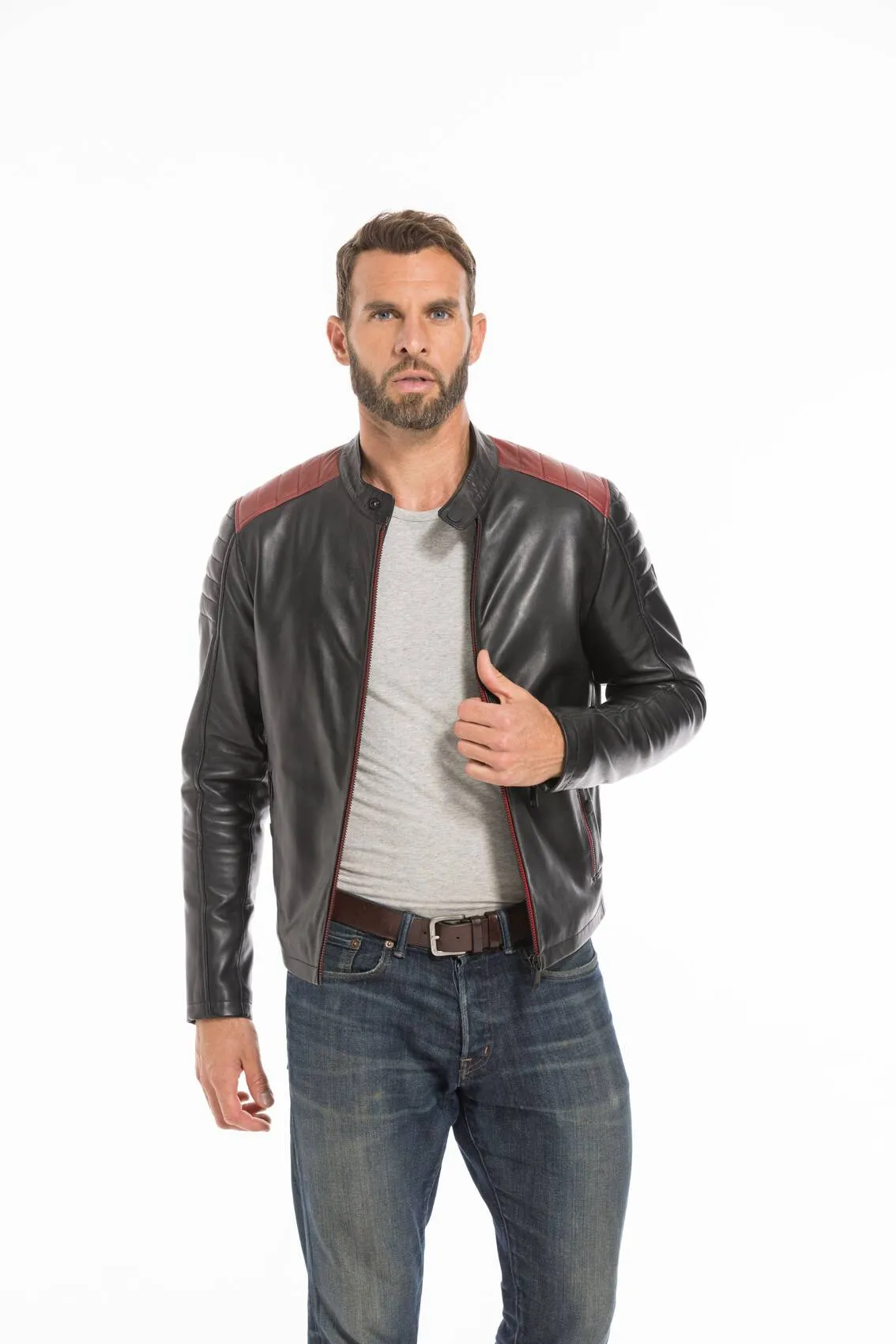 Men's black/red dilecta stoner biker style leather jacket