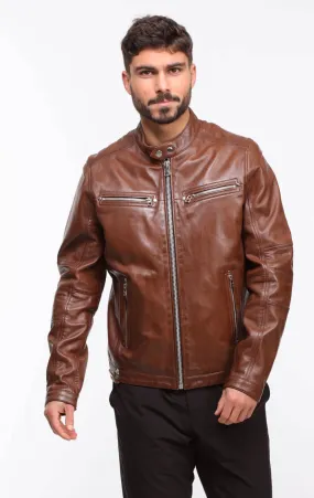 Men's brown vintage leather jacket \arlone\ motorcycle style