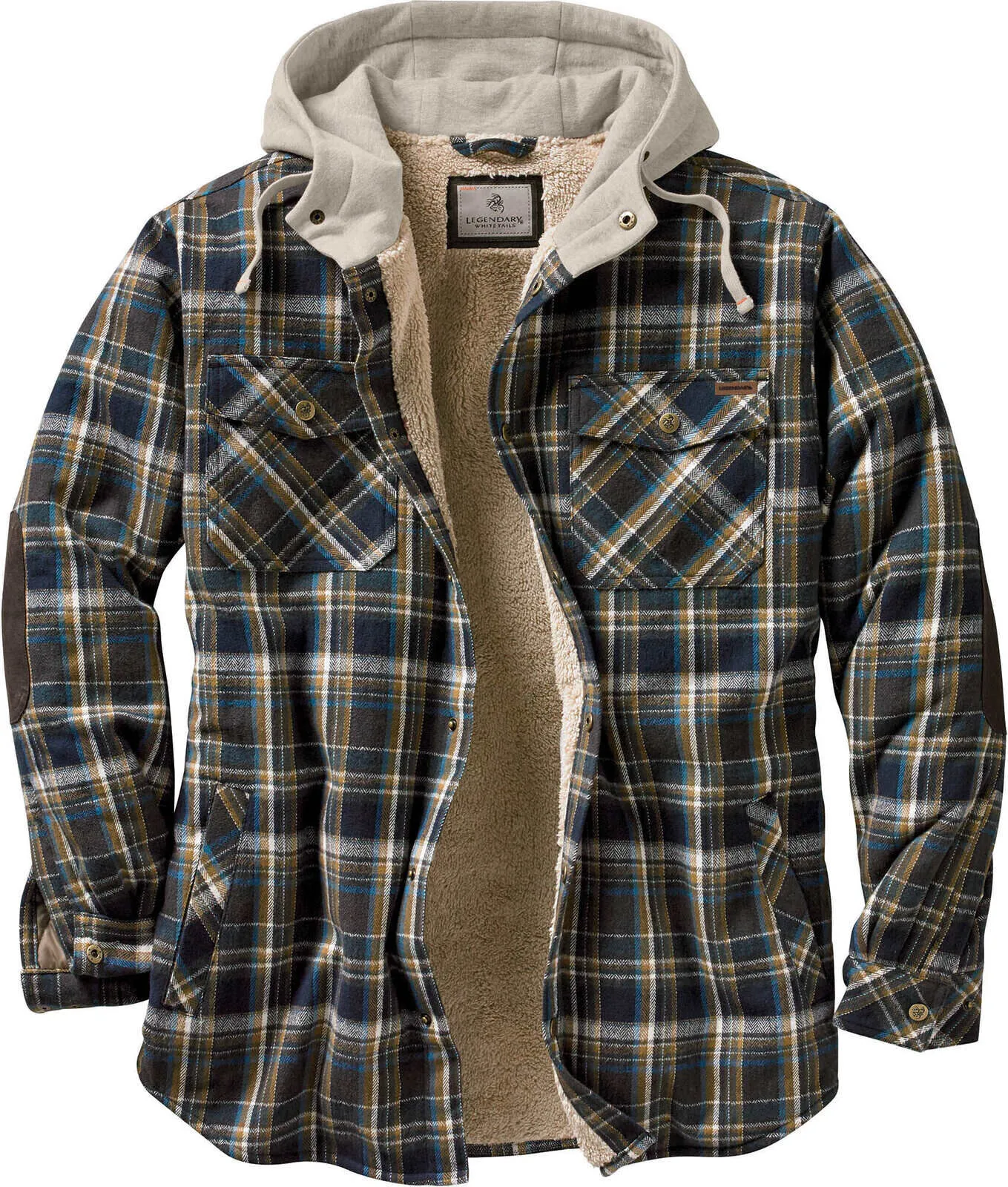 Men's Camp Night Berber Lined Hooded Flannel Shirt Jacket