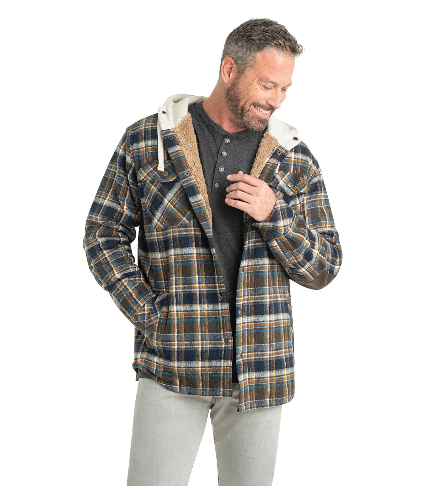 Men's Camp Night Berber Lined Hooded Flannel Shirt Jacket