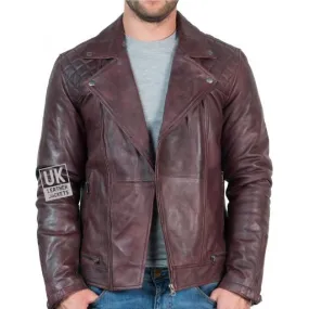 Mens Leather Biker Jacket - Hurricane - Burgundy | Free UK Delivery