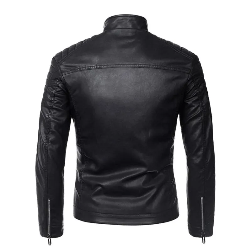 Men's Vintage Stand Collar Leather Biker Jacket 08410803M