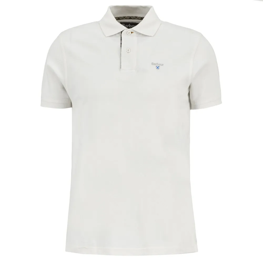 Mens White Tartan Pique Polo