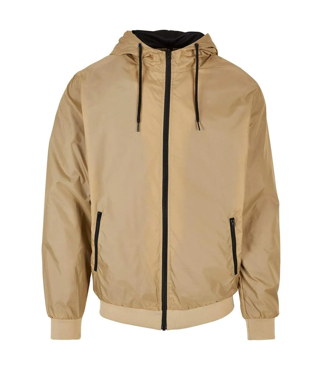 Mens zip up wind runner jacket union beige/black Build Your Brand