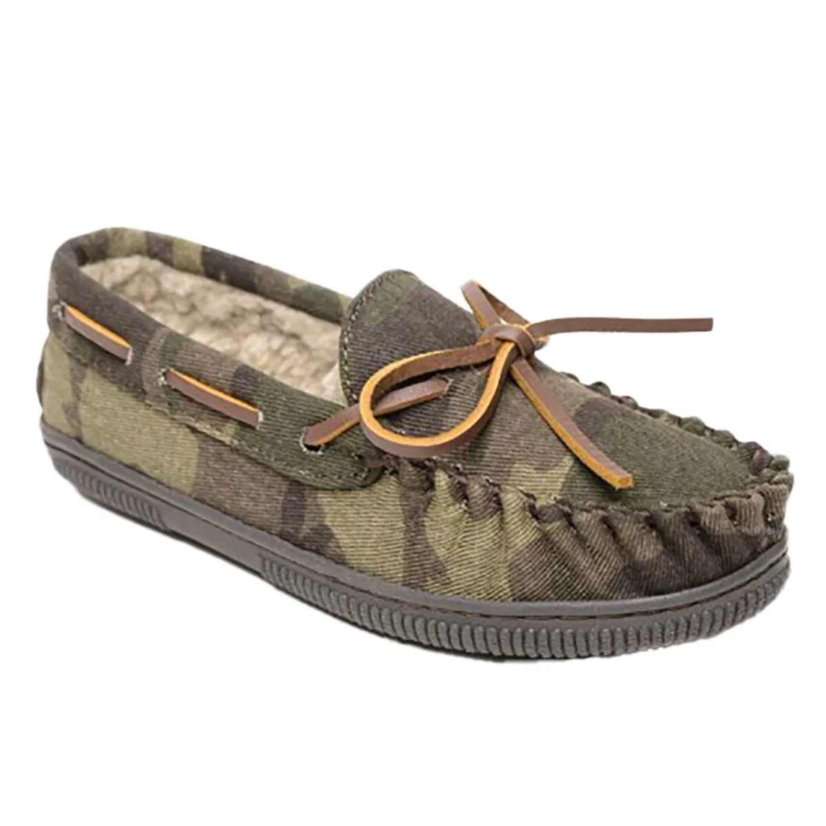 Minnetonka Boys' & Girls' Camo Pile-Lined Hardsole Moccasin Slipper