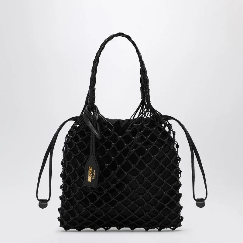 MOSCHINO COUTURE Mini Black Nappa Handbag with Woven Handle