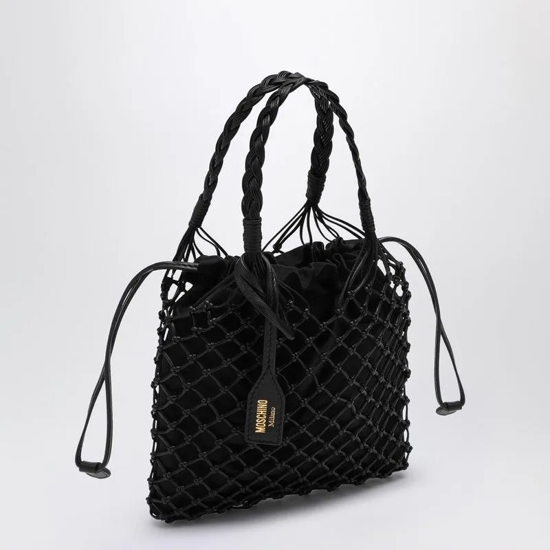 MOSCHINO COUTURE Mini Black Nappa Handbag with Woven Handle