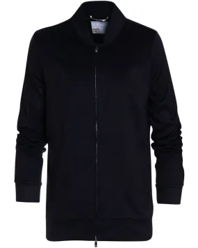 Navy Velour Cashmere Baseball Zip Front Jacket