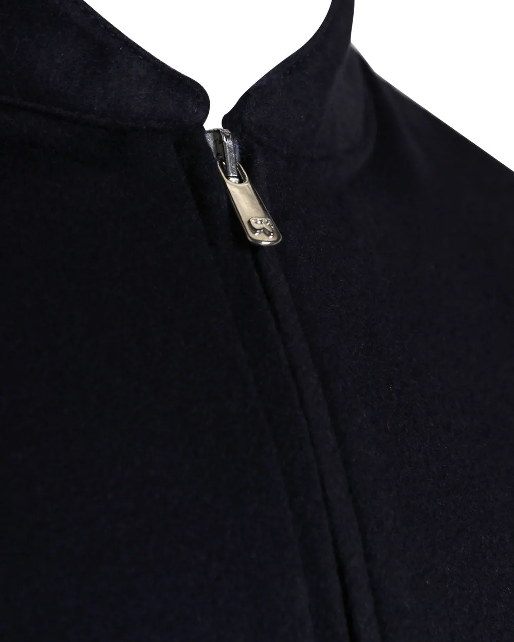 Navy Velour Cashmere Baseball Zip Front Jacket