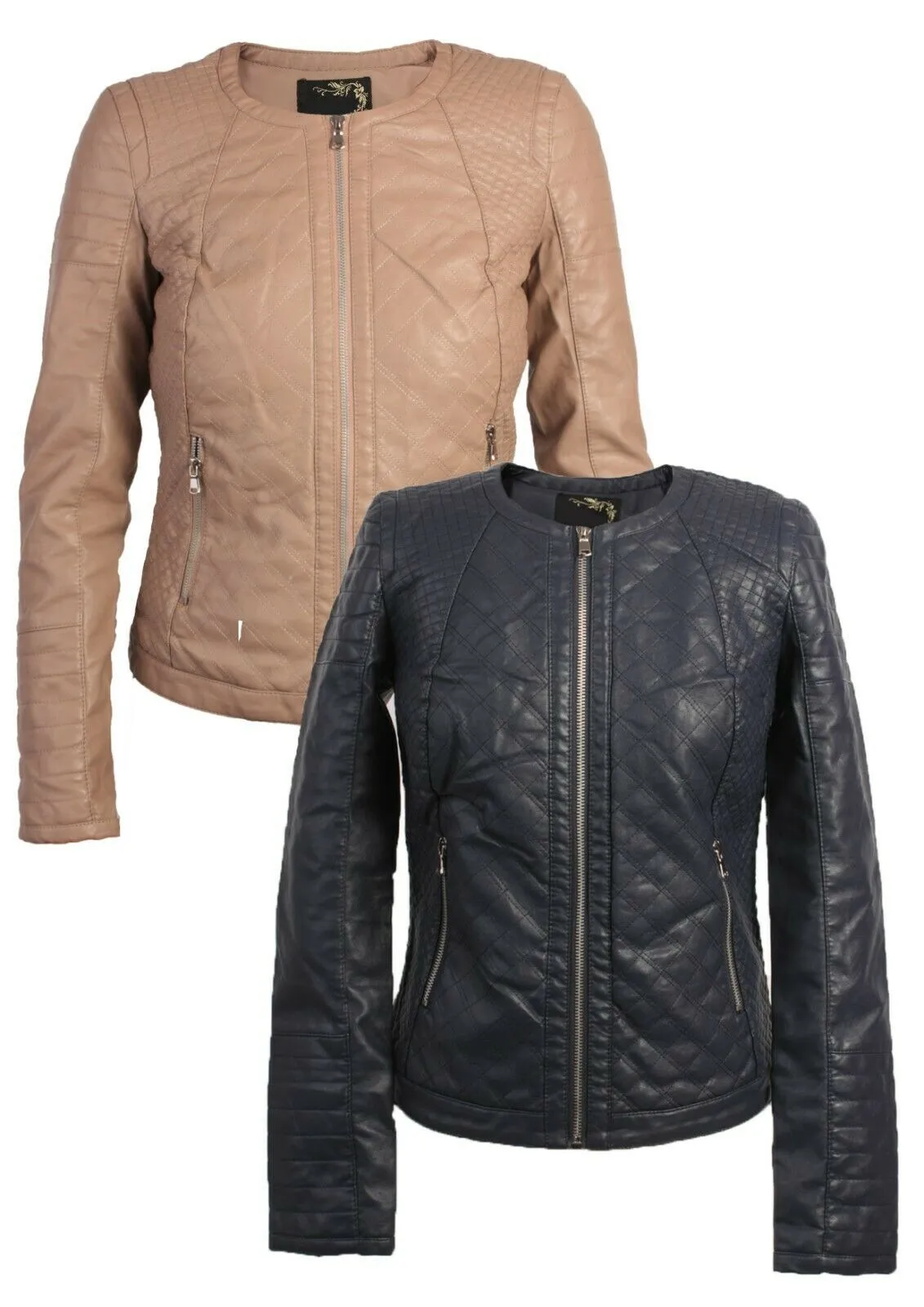 New Womens Faux Pu Leather Biker Jacket Ladies Size S, M, L, XL - Pepper Tree London