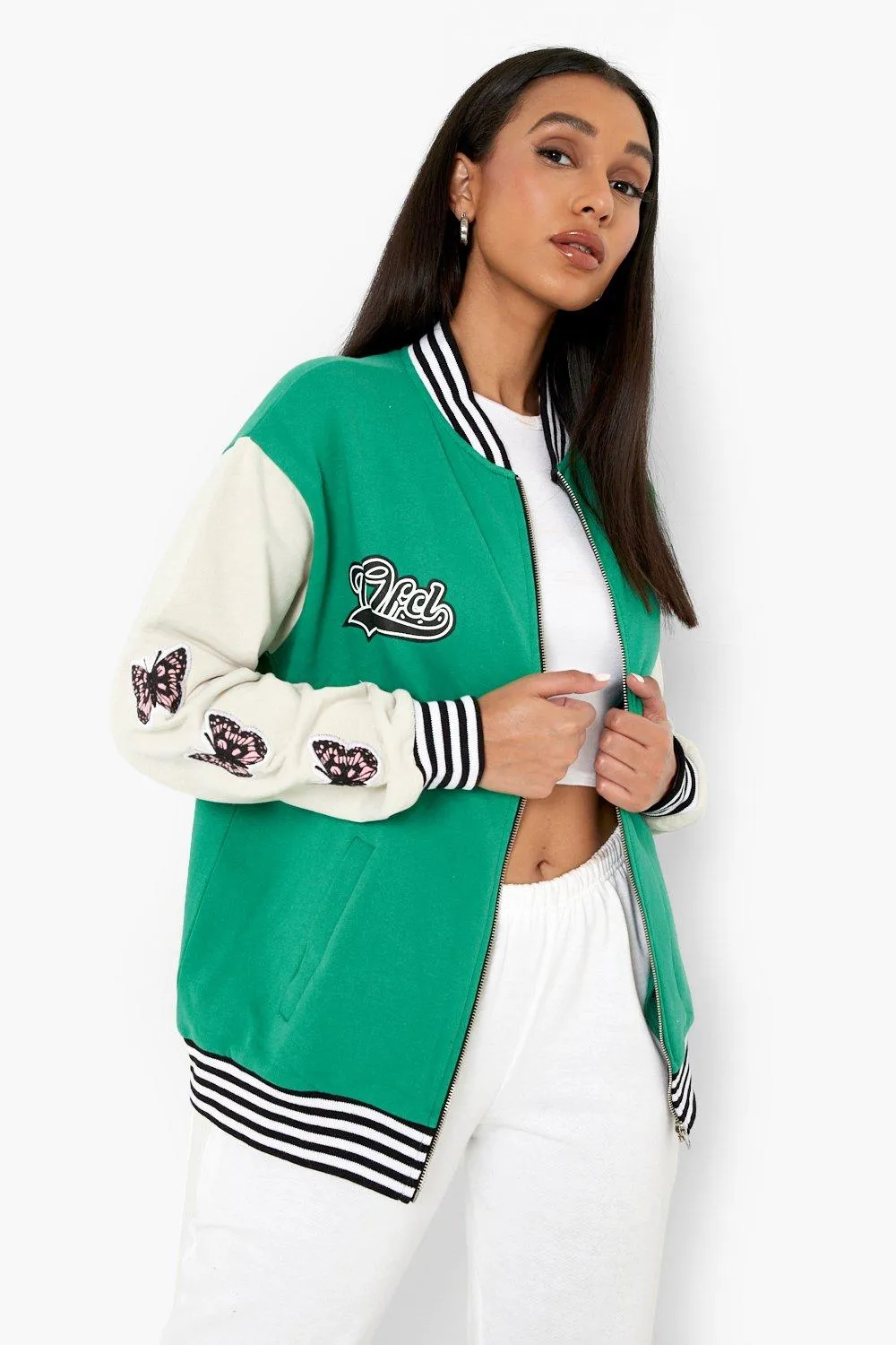 Ofcl Varsity Cropped Jersey Knit Bomber