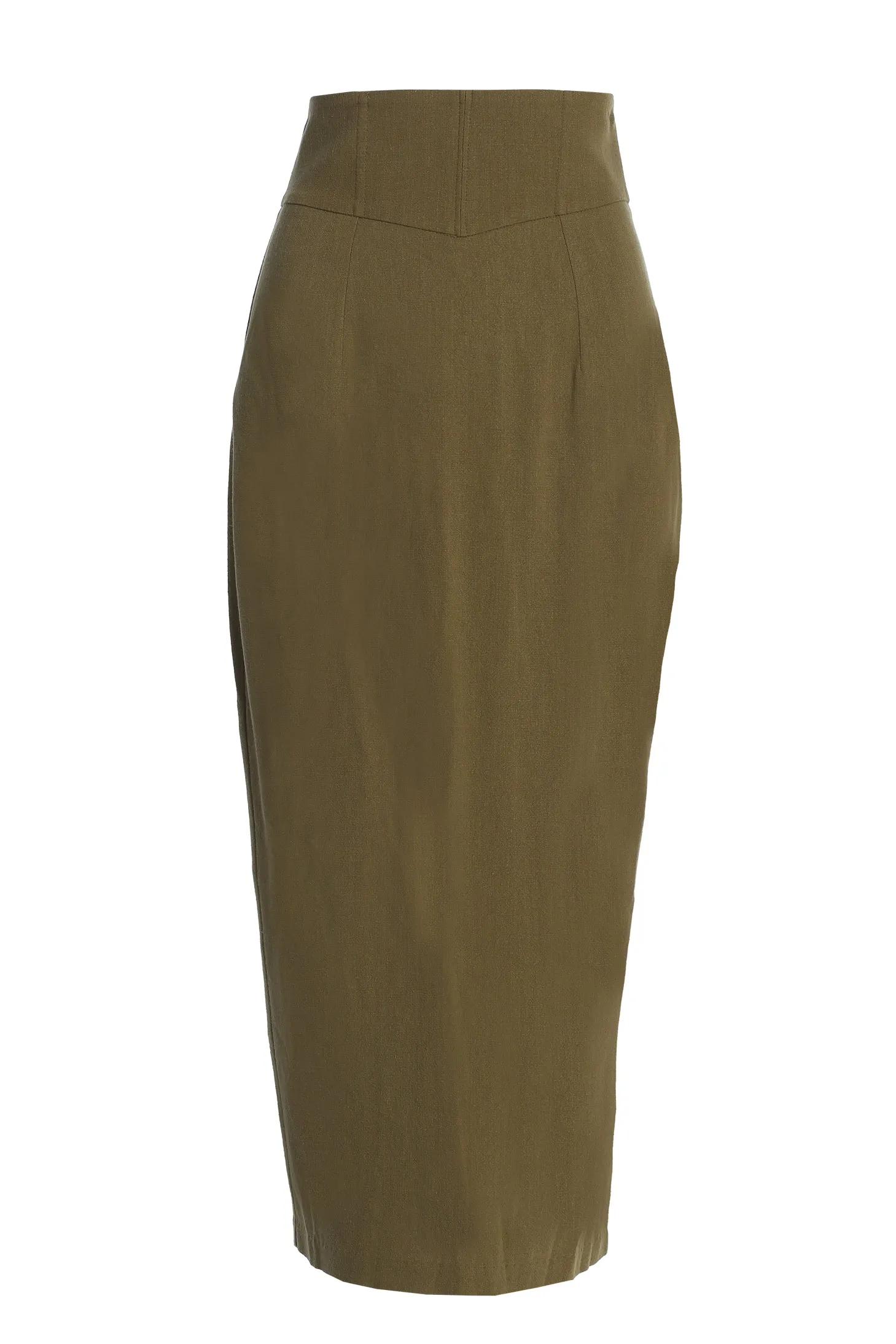 Olive Coastland Linen Skirt