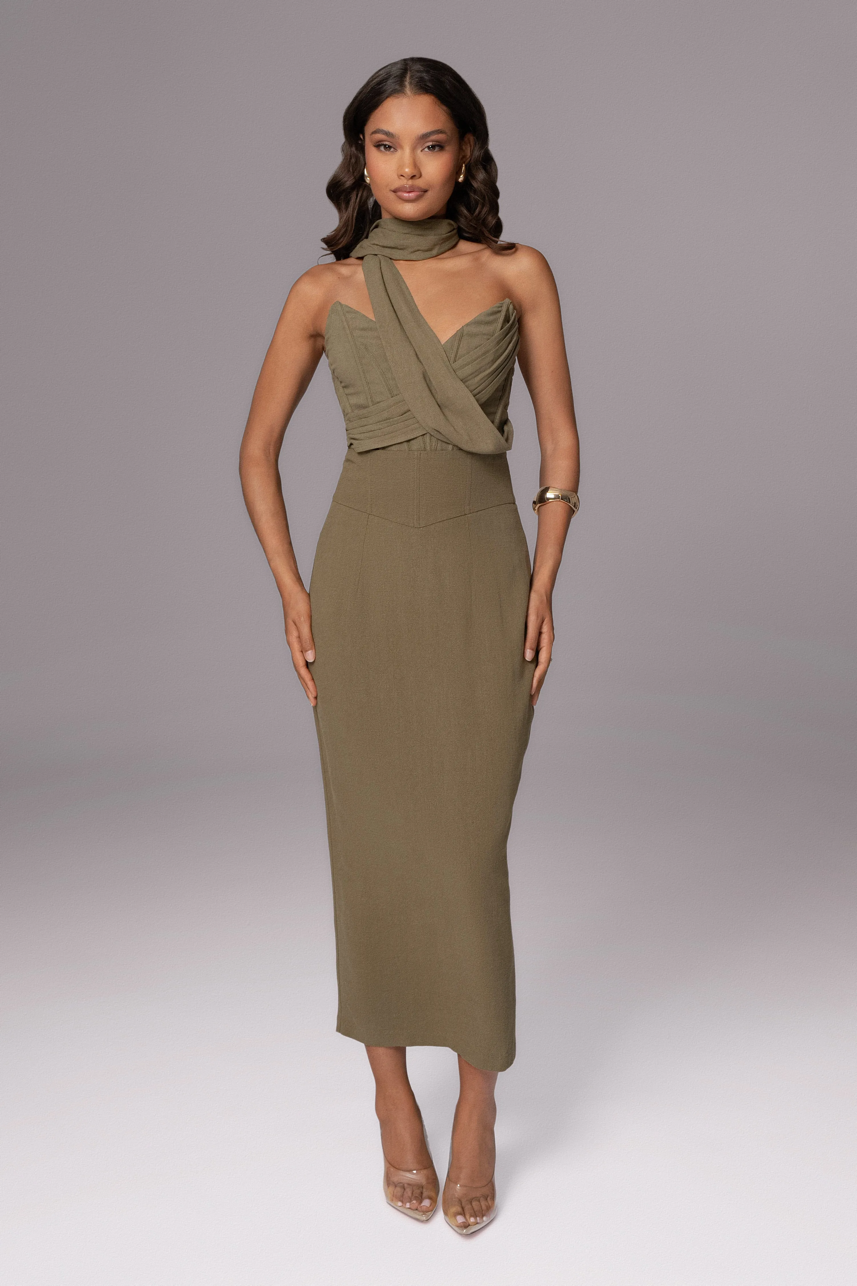 Olive Coastland Linen Skirt