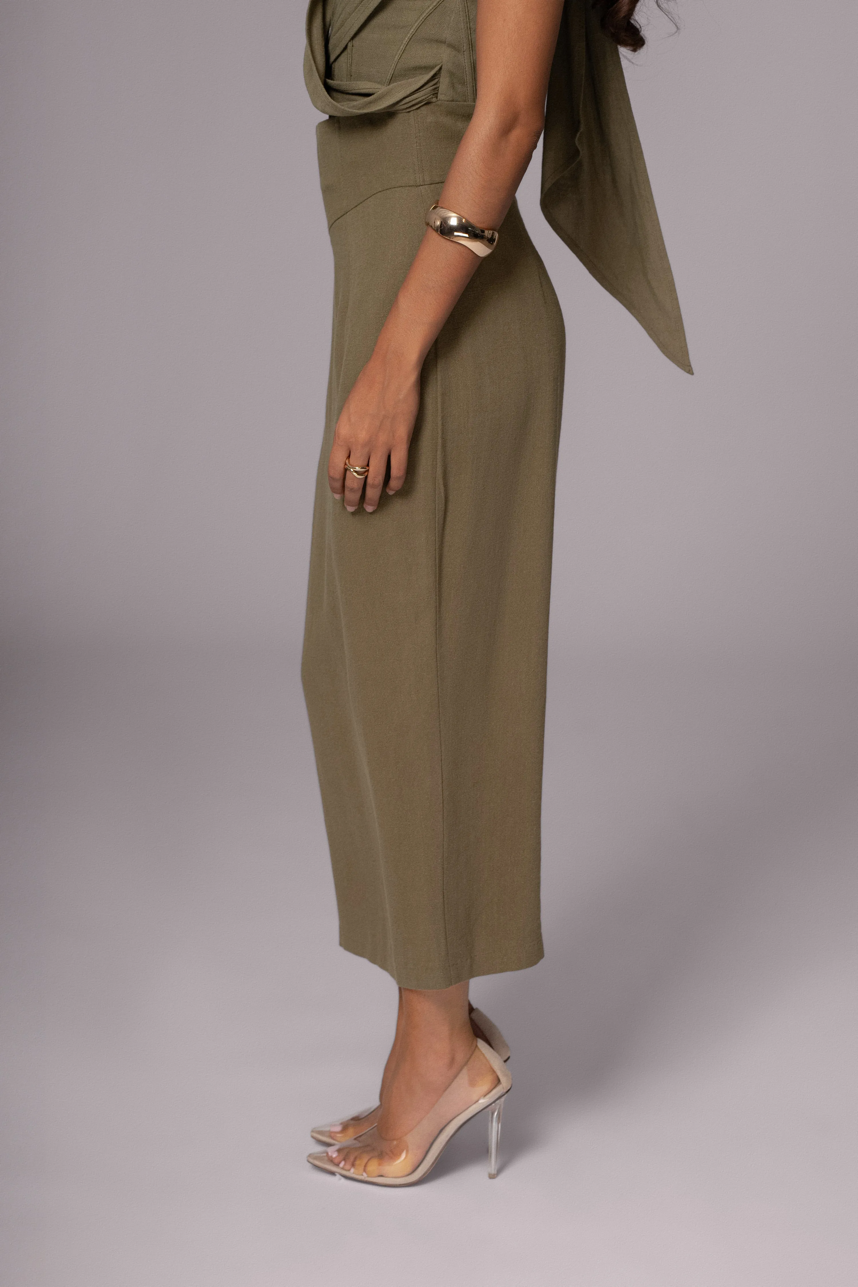 Olive Coastland Linen Skirt