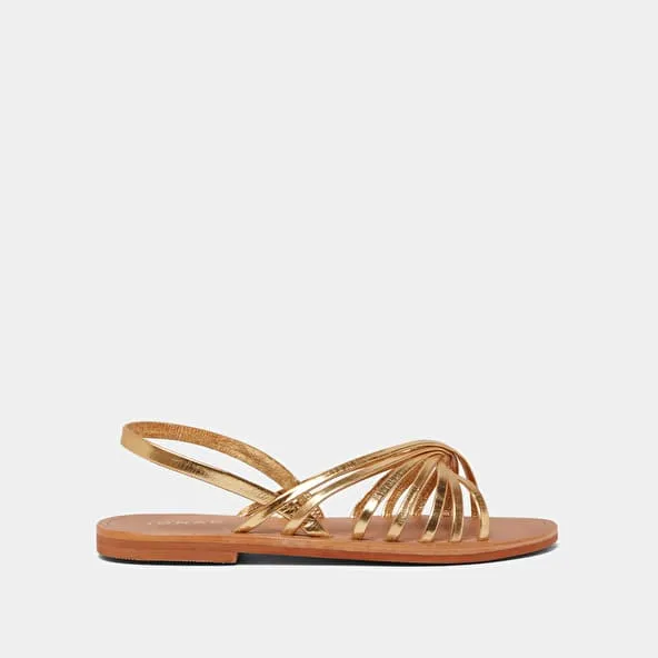 Open toe straps sandals in gold metallic leather