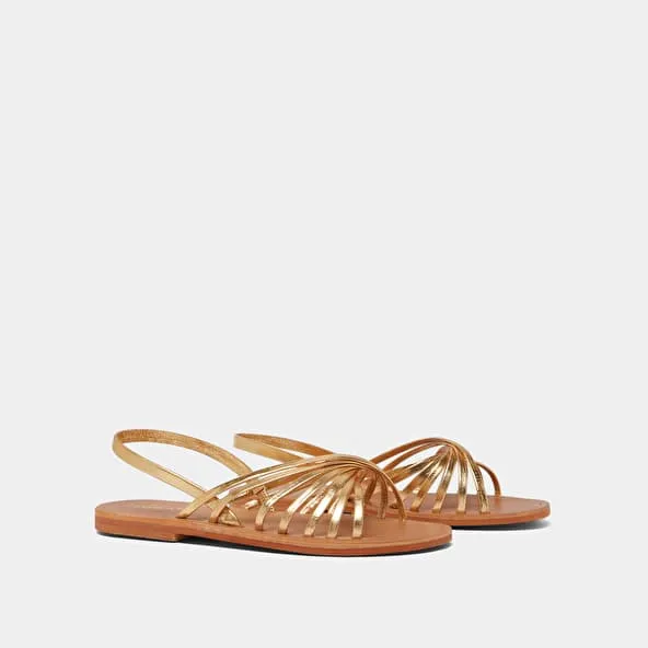 Open toe straps sandals in gold metallic leather