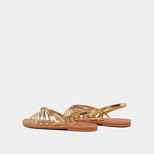 Open toe straps sandals in gold metallic leather