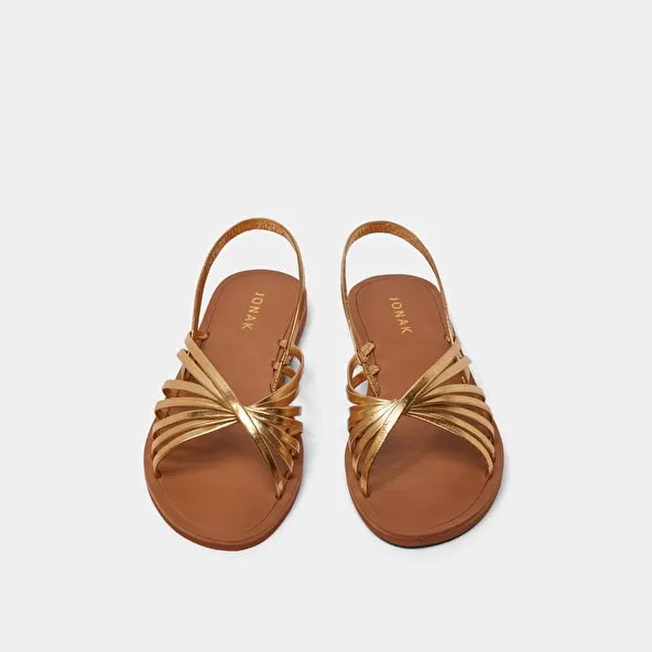 Open toe straps sandals in gold metallic leather