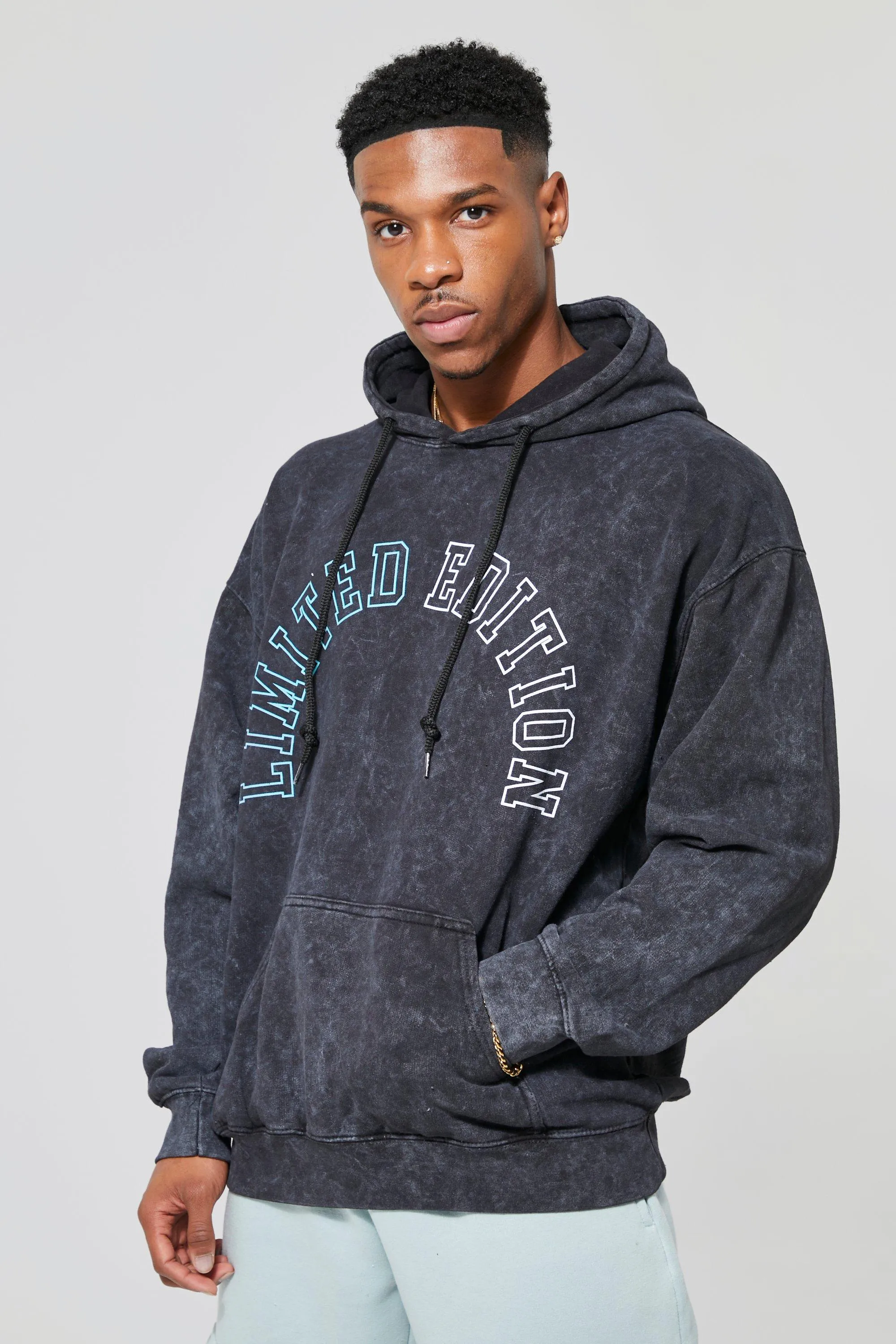 Oversized Acid Wash Limited Edition Print Hoodie | boohooMAN UK