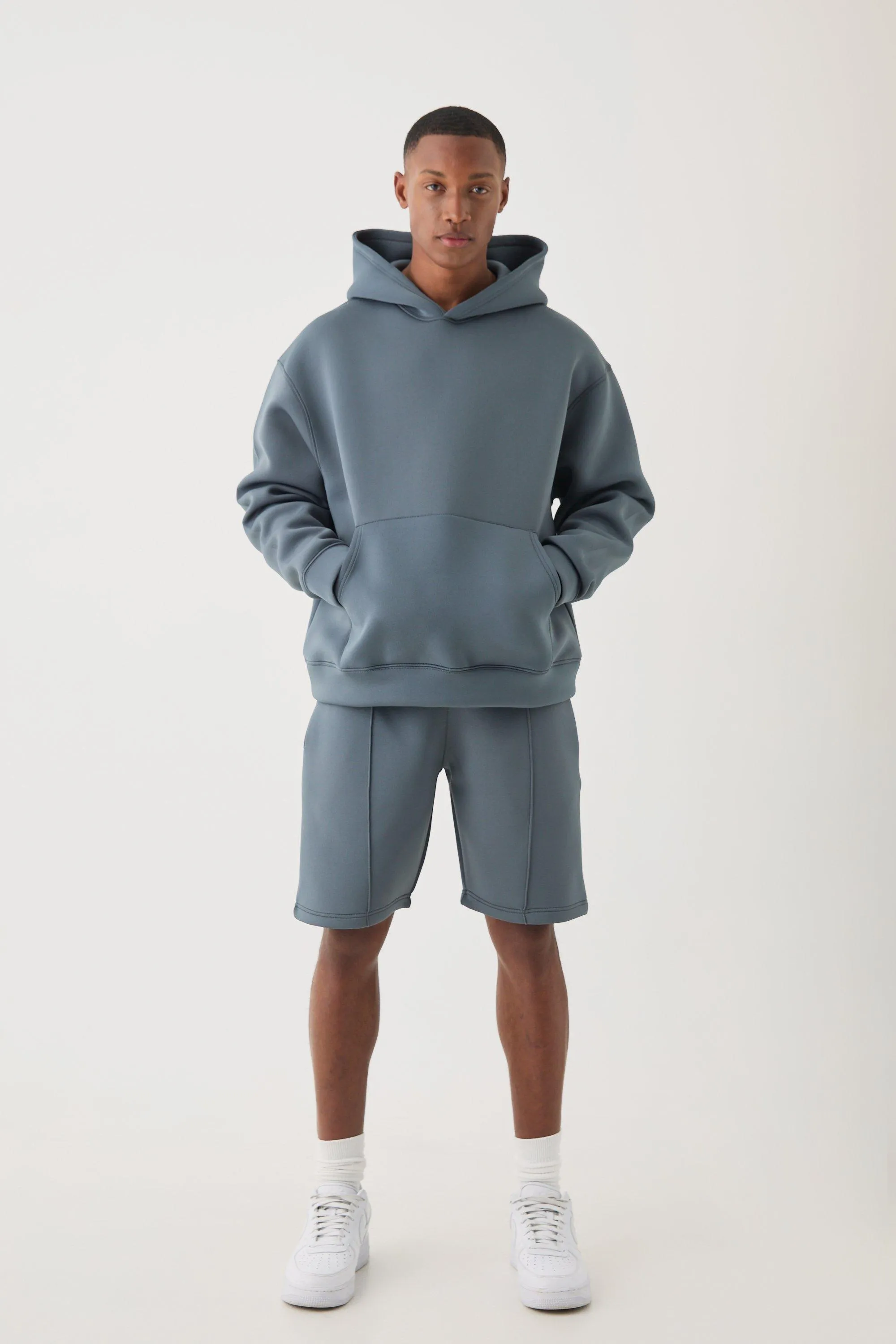 Oversized Boxy Bonded Scuba Hooded Short Tracksuit | boohooMAN UK