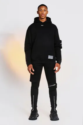 Oversized Cargo Hooded Tracksuit with Zip Detail | boohooMAN UK